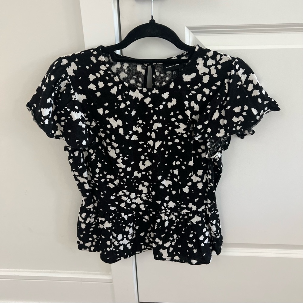 Black and White Ruffle Sleeve Blouse